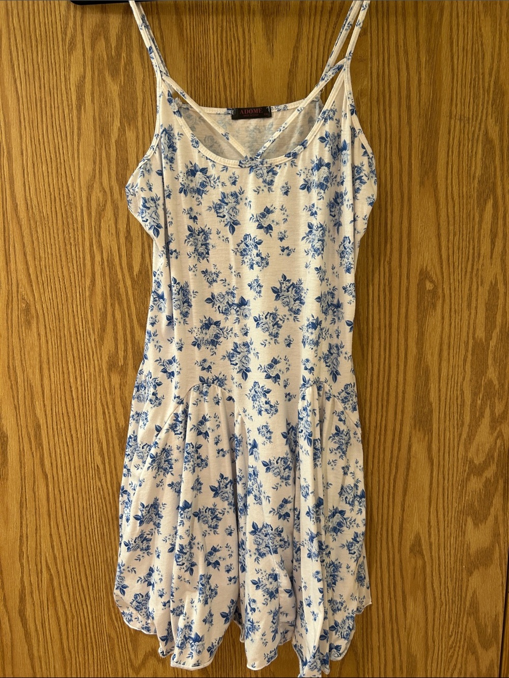 Adome Blue Floral Spaghetti-Strap Mini Dress